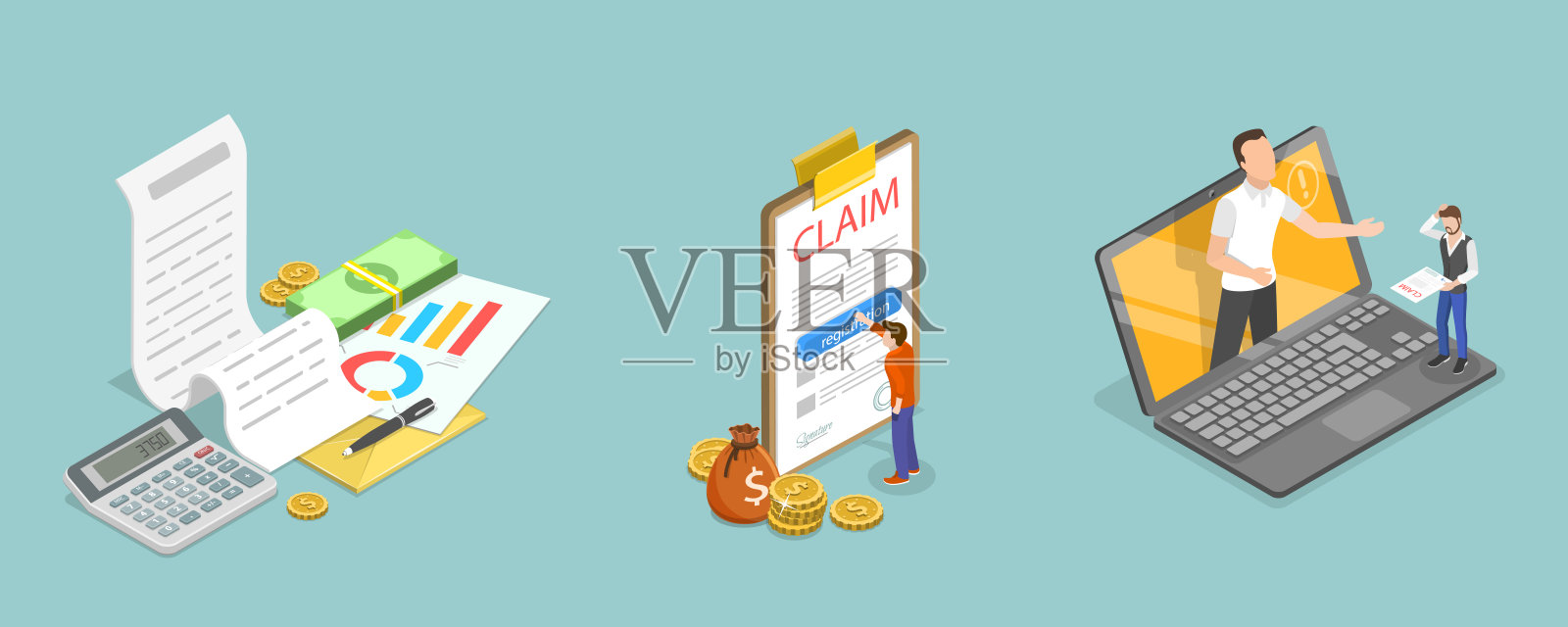 索赔注册的3D等距平面矢量插图插画图片素材