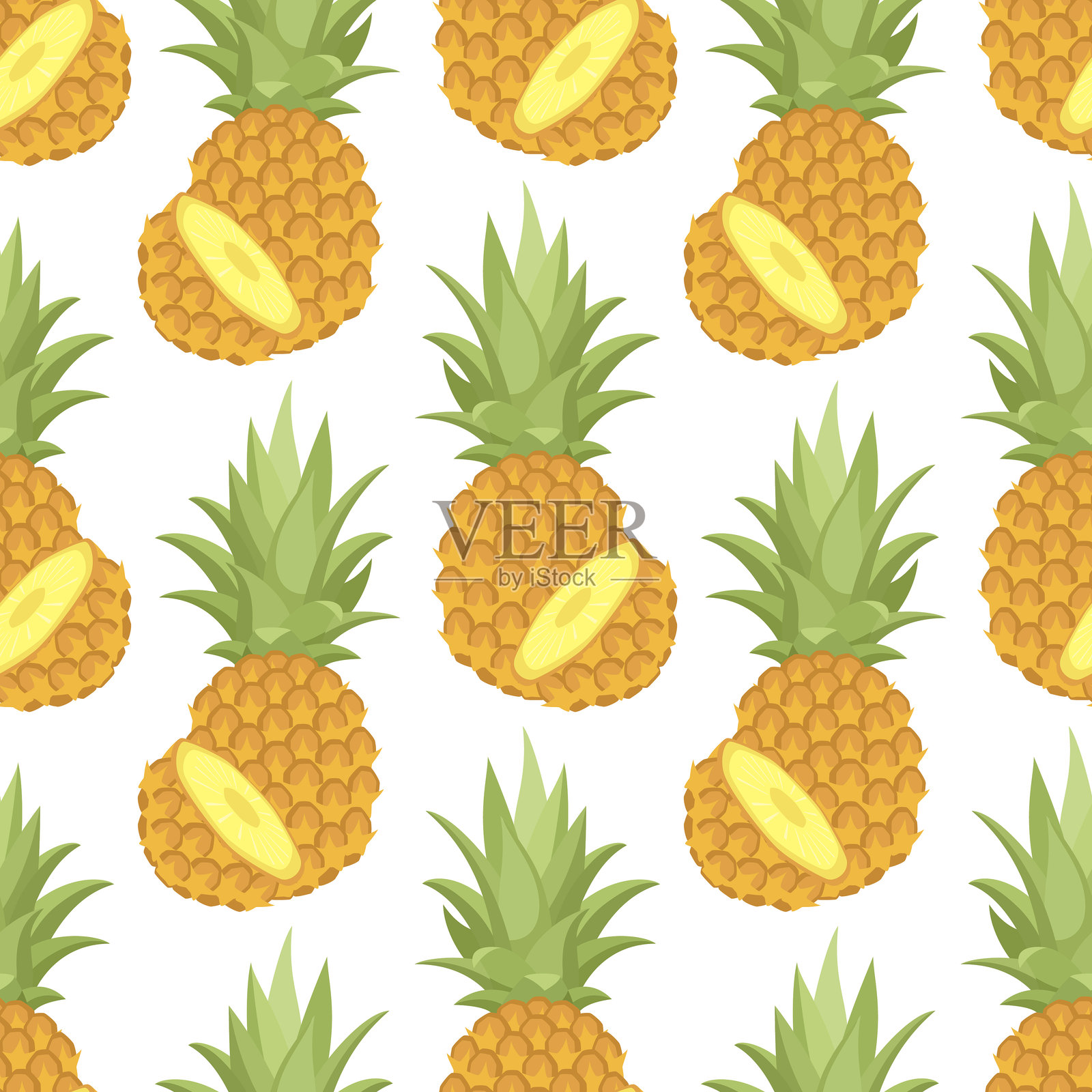 白色背景上的菠萝无缝图案插画图片素材