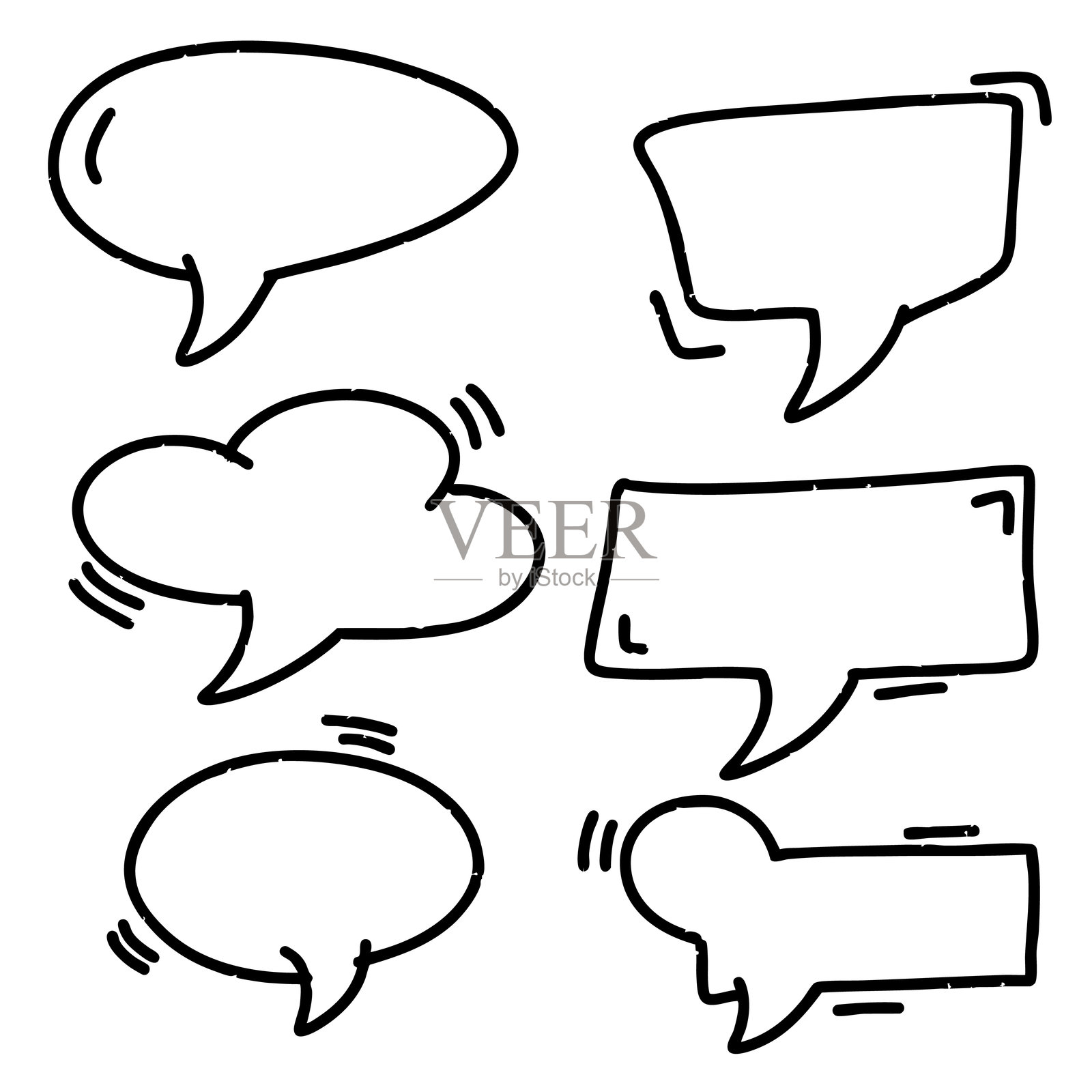 线框文本对话气泡套装。线条气球框架设计对话气泡框。插画图片素材