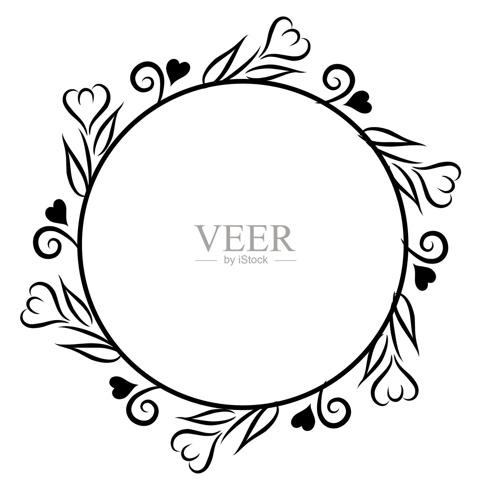 装饰有花朵和叶子的圆形边框图形轮廓插图插画图片素材