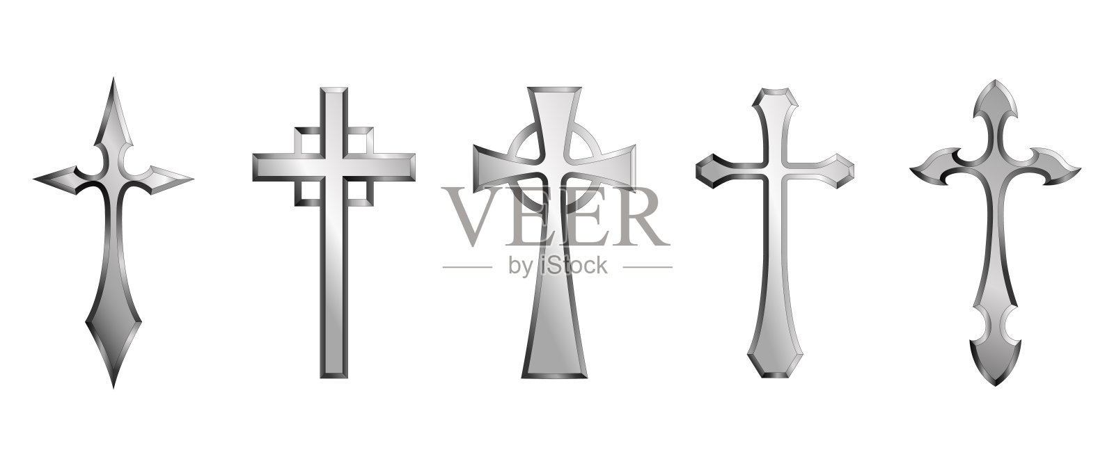 孤立的银色十字架矢量设计，铬链，基督教，哥特式图形元素和装饰插图，复活节剪贴画，经典风格元素（可编辑）插画图片素材