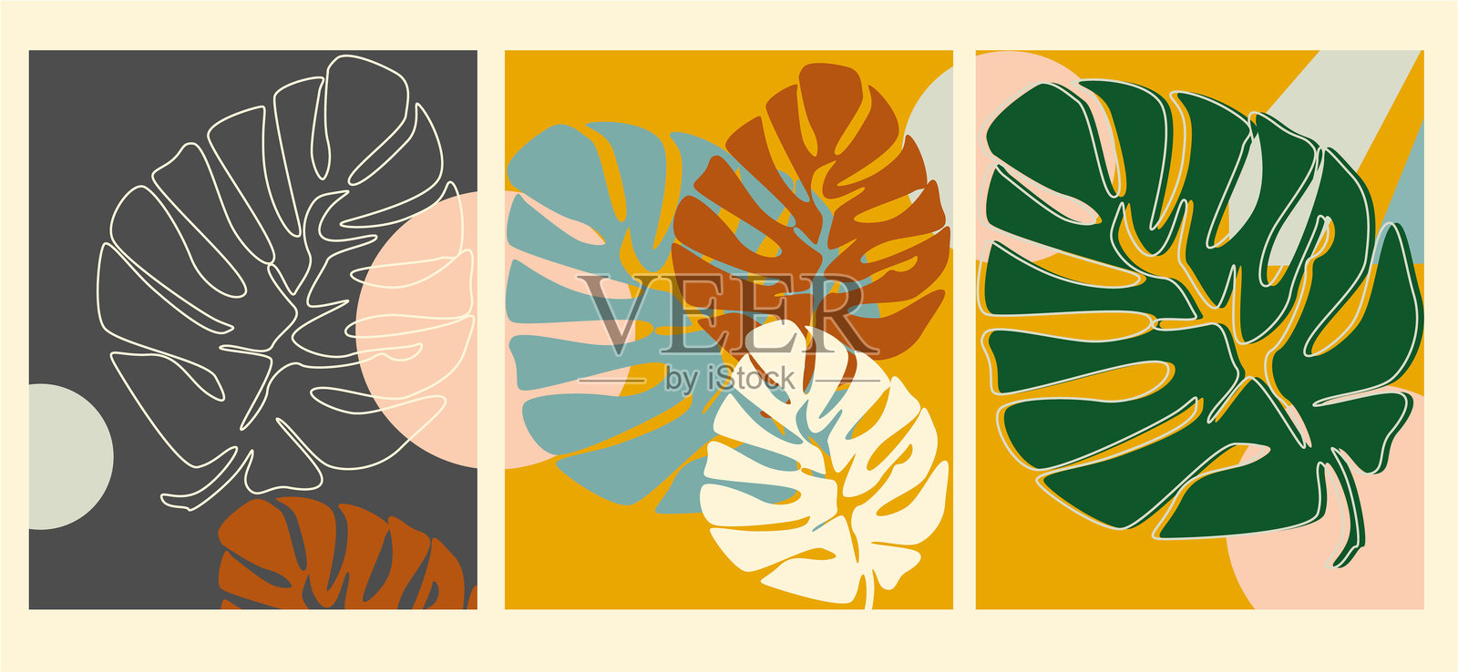 编辑插图，植物叶子在浅色背景上，复古图片。插画图片素材