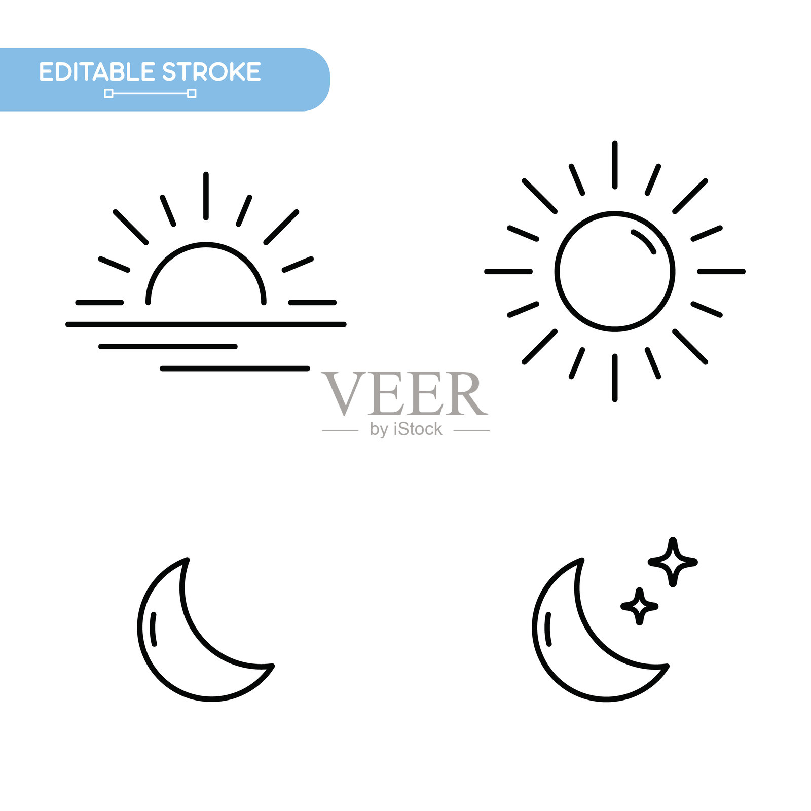 太阳和月亮图标集 可编辑线条插画图片素材