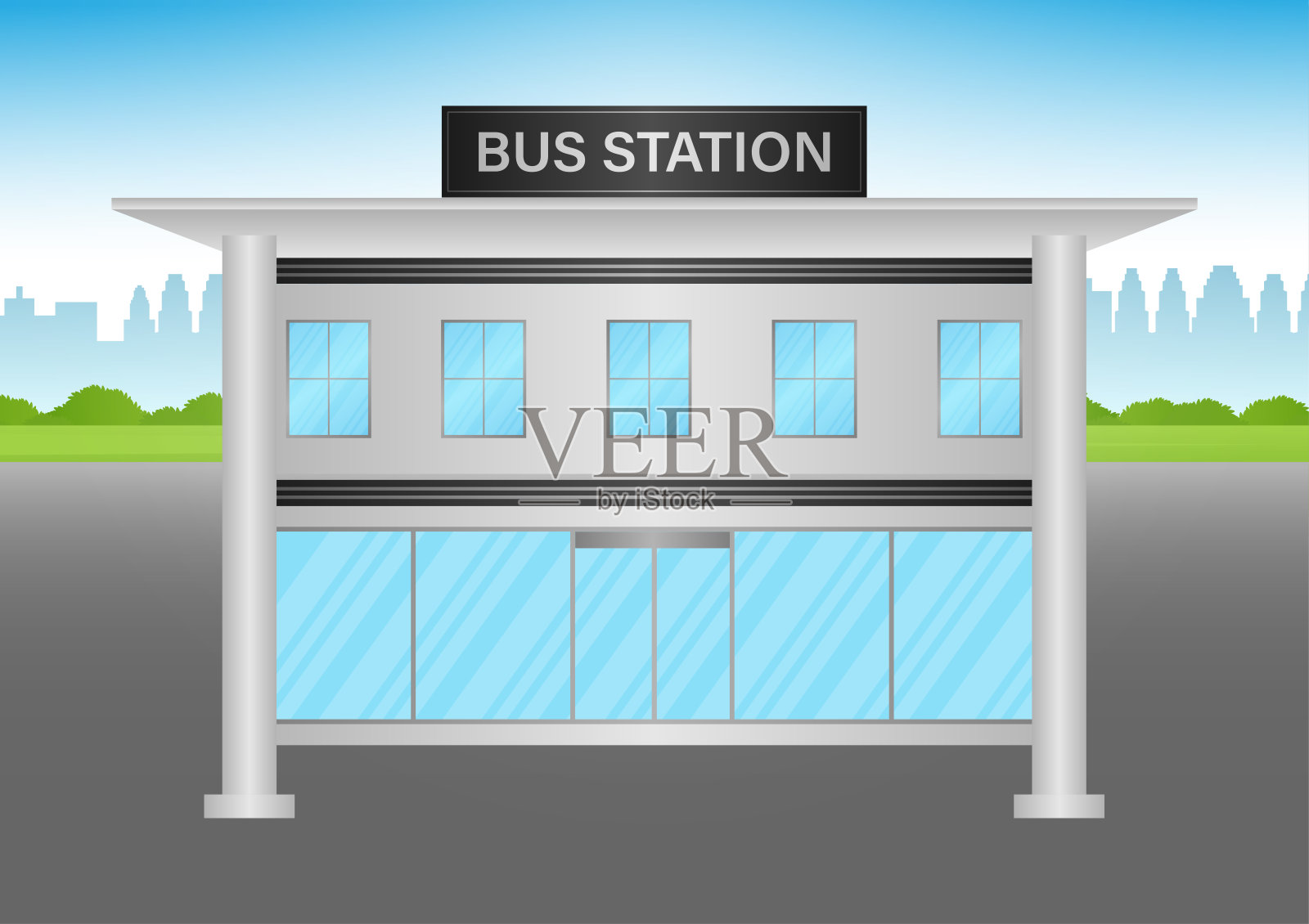 公交车站。公交车总站。插画图片素材