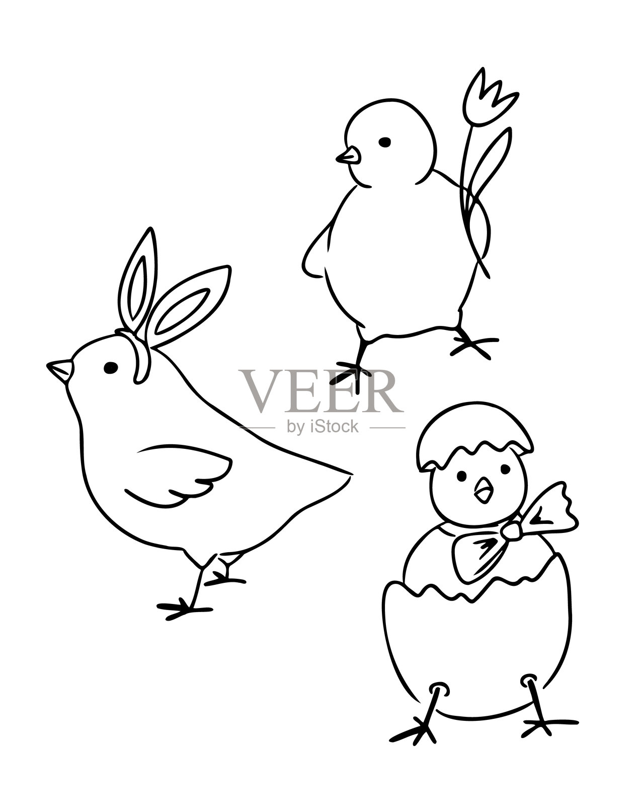 可爱的手绘复活节小鸡以不同姿势展现插画图片素材