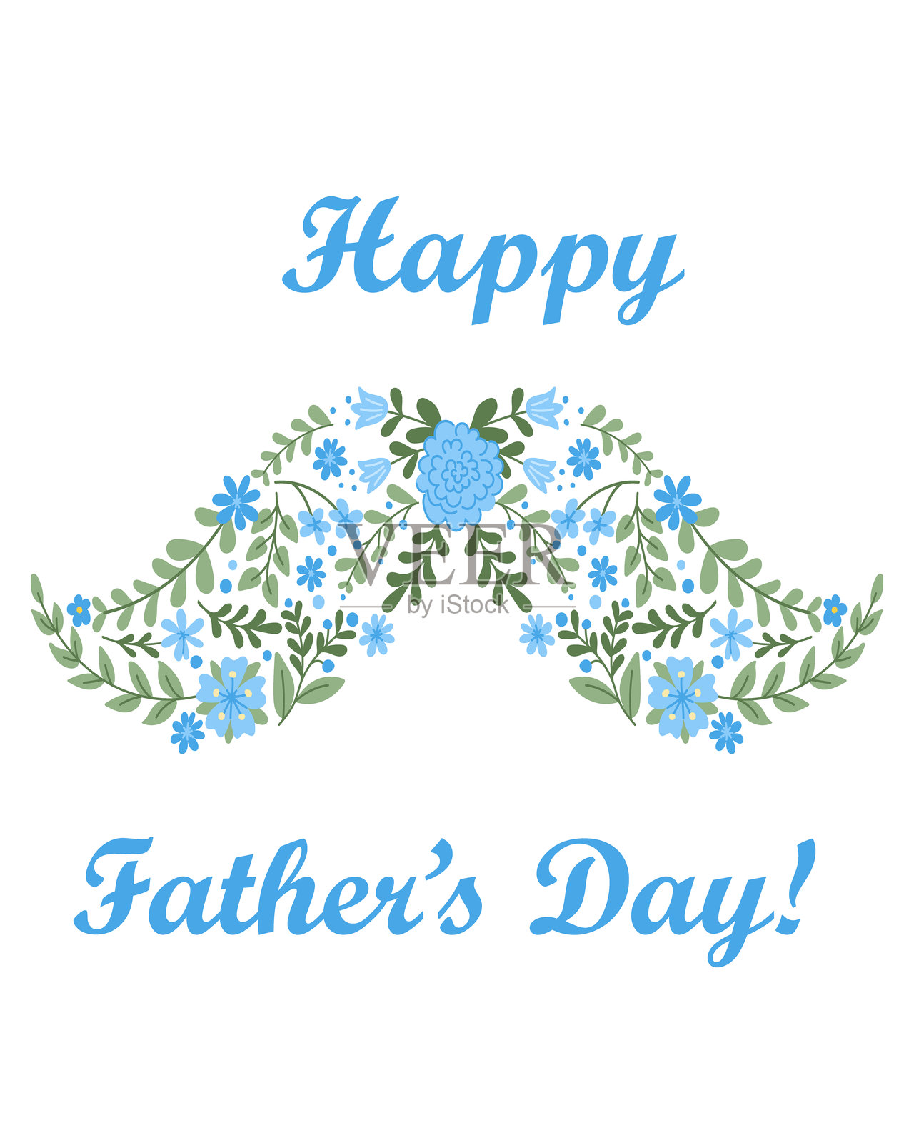 父亲节快乐祝福与花卉胡须插画图片素材