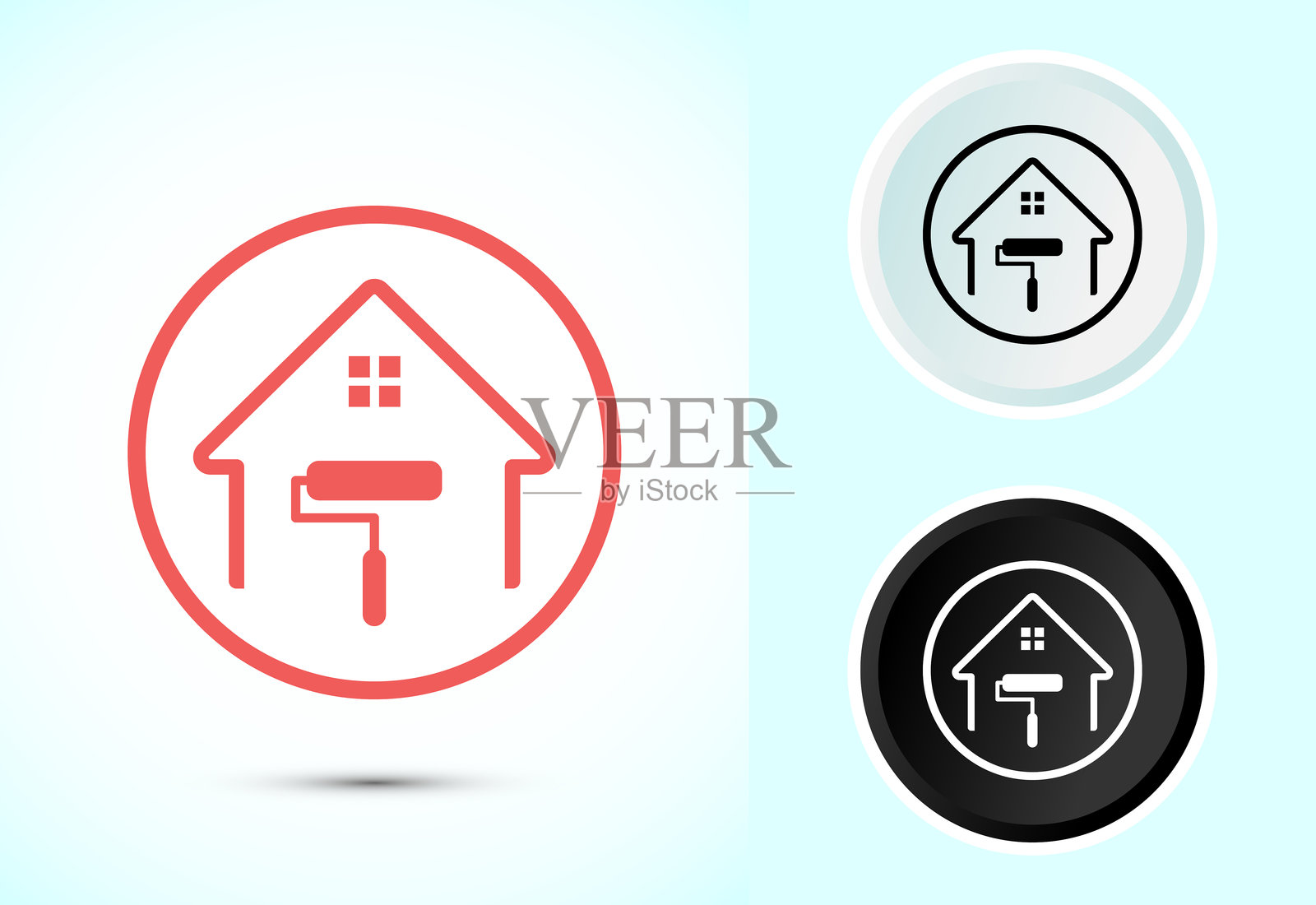 家居绘画图标设计插图。房屋绘画标志符号，彩色和黑白版插画图片素材