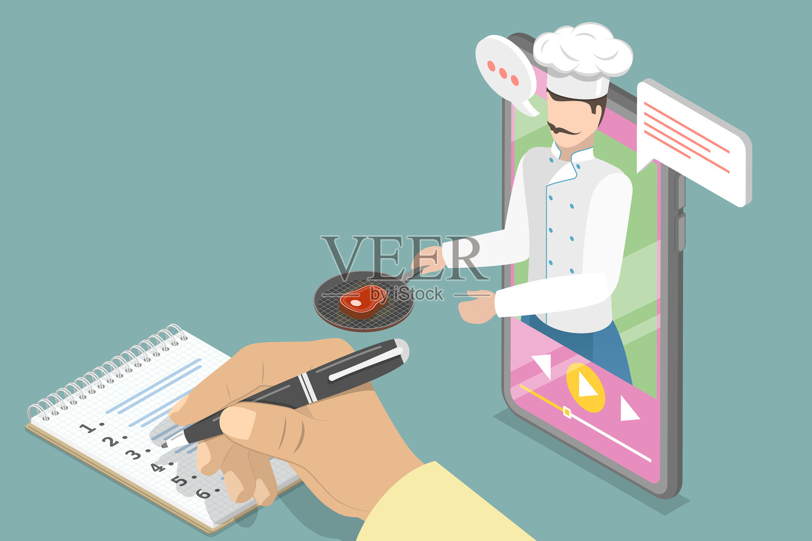 食谱书应用的3D等距平面矢量插图插画图片素材