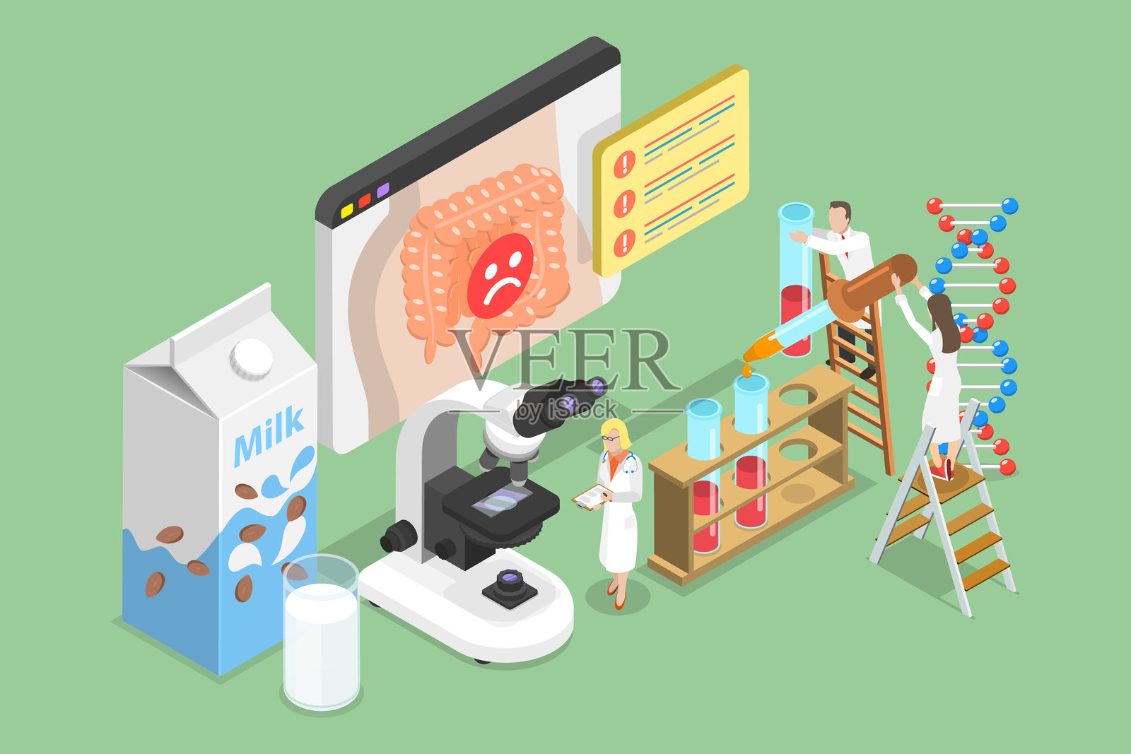 乳糖不耐症的3D等距平面矢量插图插画图片素材