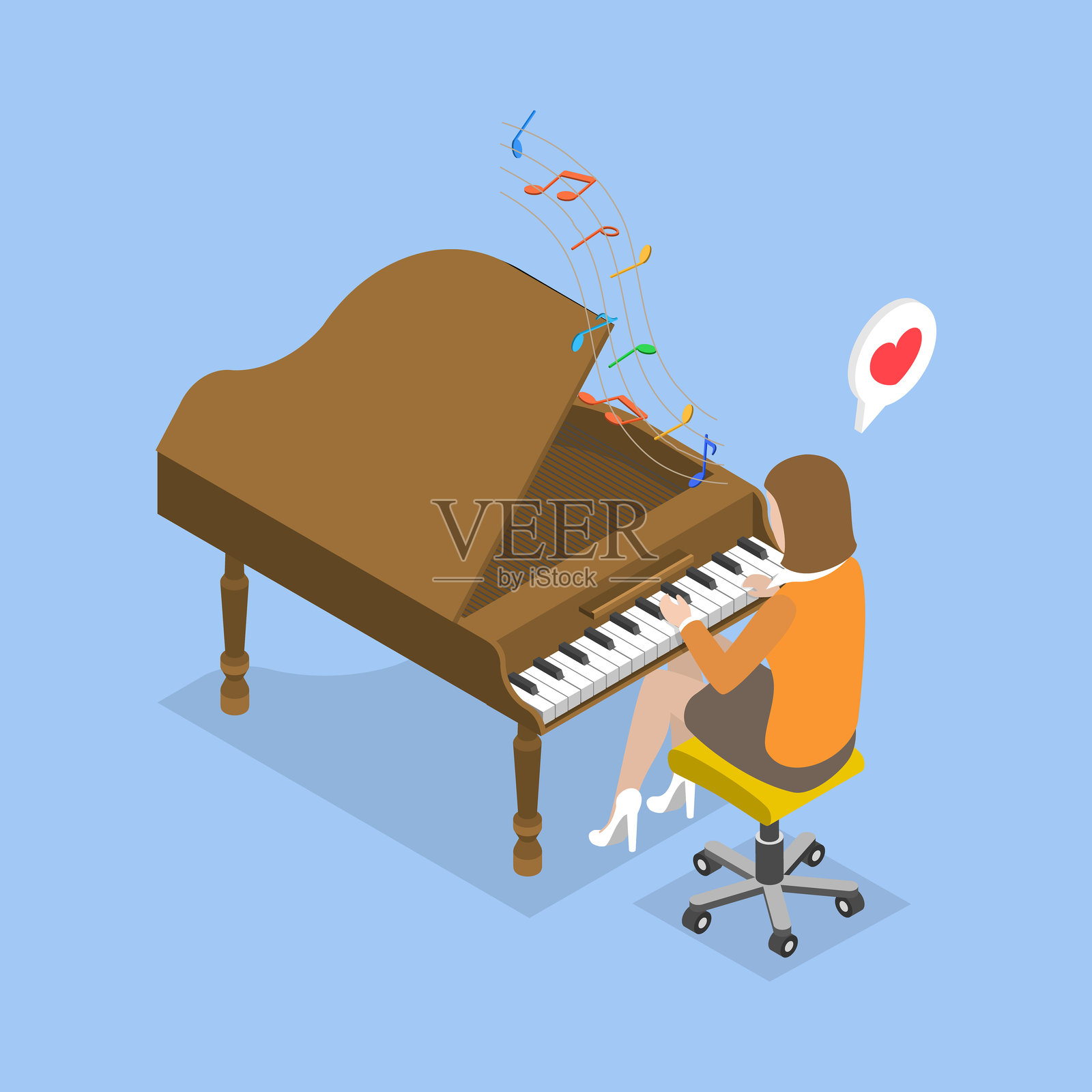 3D等距平面矢量插图：弹钢琴插画图片素材