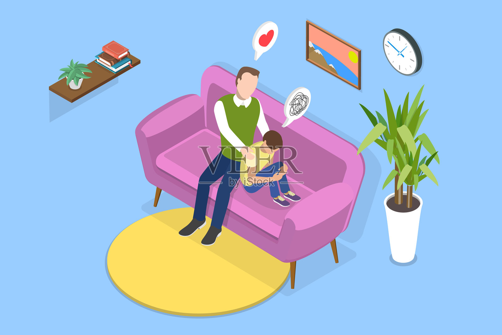 父亲支持的3D等距平面矢量插图插画图片素材