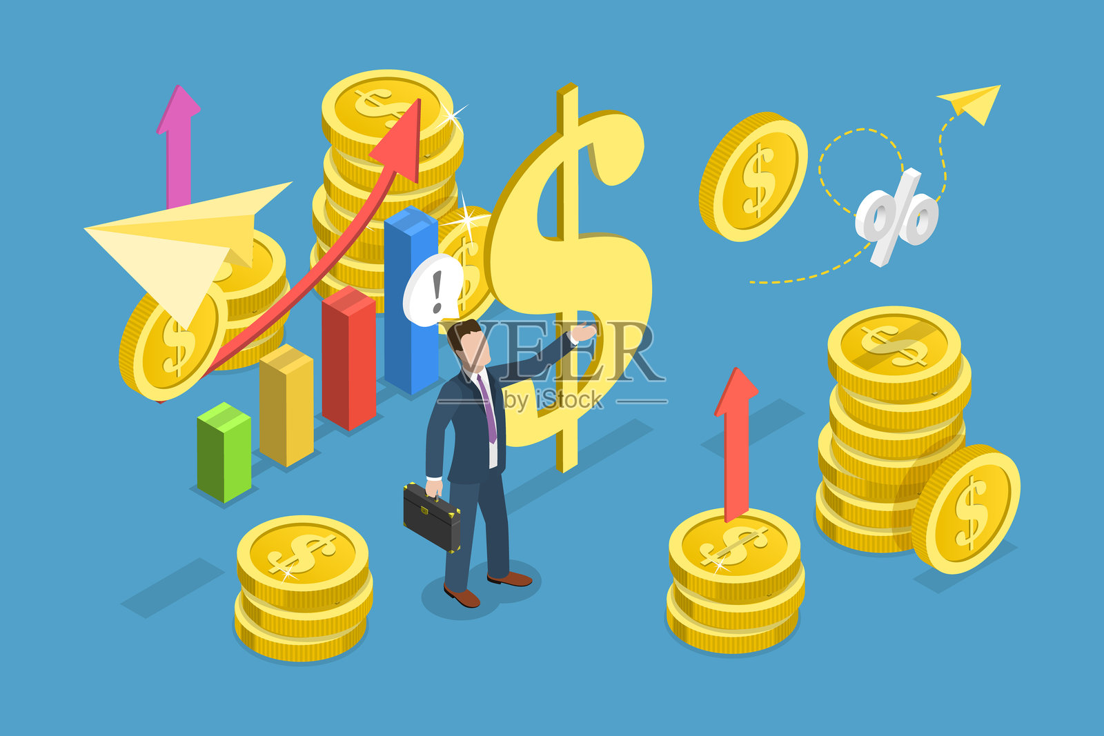 3D等距平面矢量插图：货币价值插画图片素材