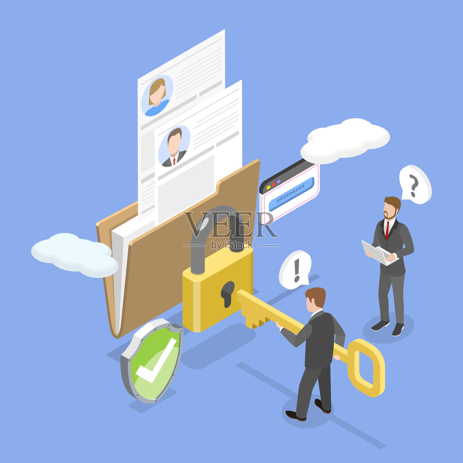 个人数据保护的3D等距平面矢量插图插画图片素材