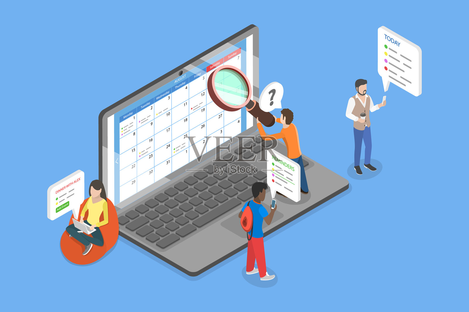 日历组织应用的3D等距平面矢量插图插画图片素材