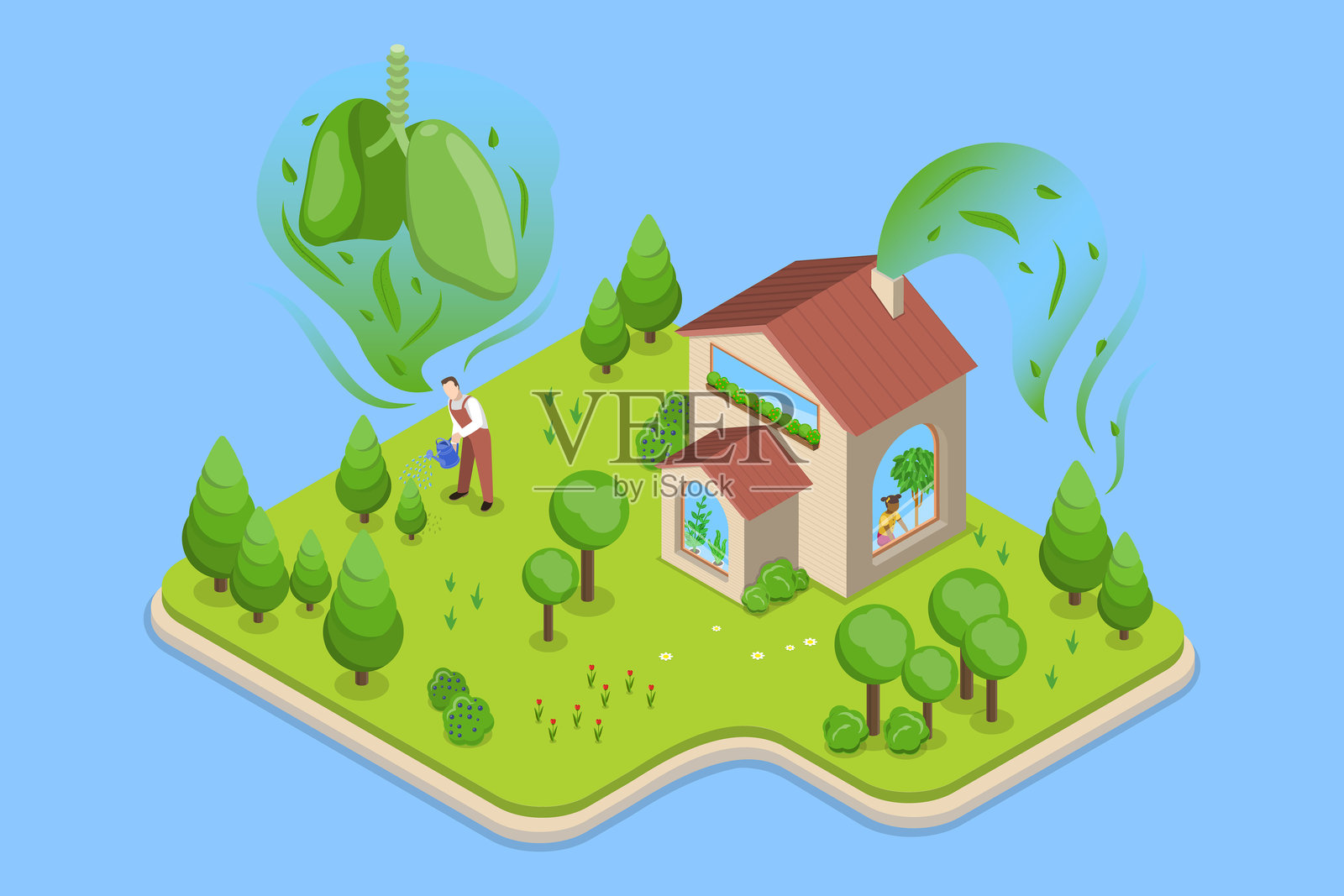 清新呼吸的3D等距平面矢量插图插画图片素材