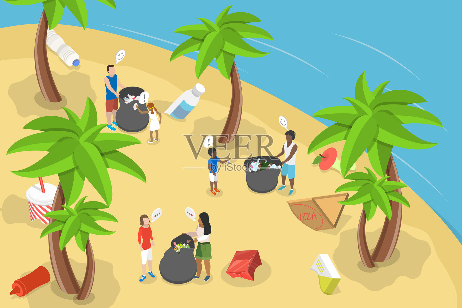 环境水污染的3D等距平面矢量插图插画图片素材