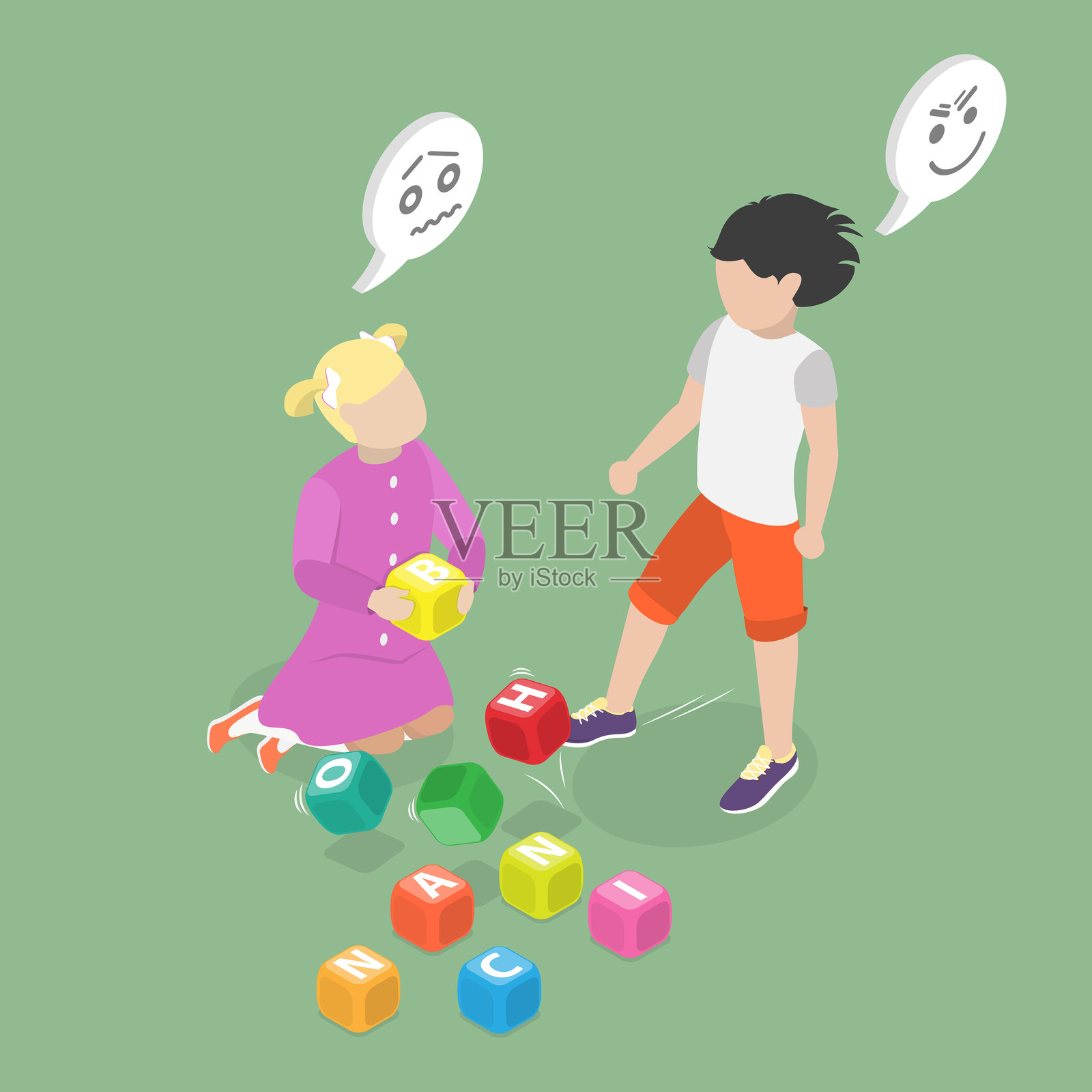 虐待行为的3D等距平面矢量插图插画图片素材