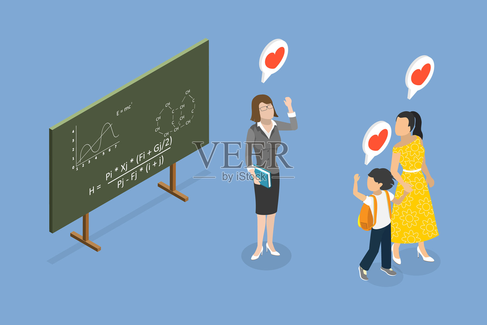 初中课堂的3D等距平面矢量插图插画图片素材