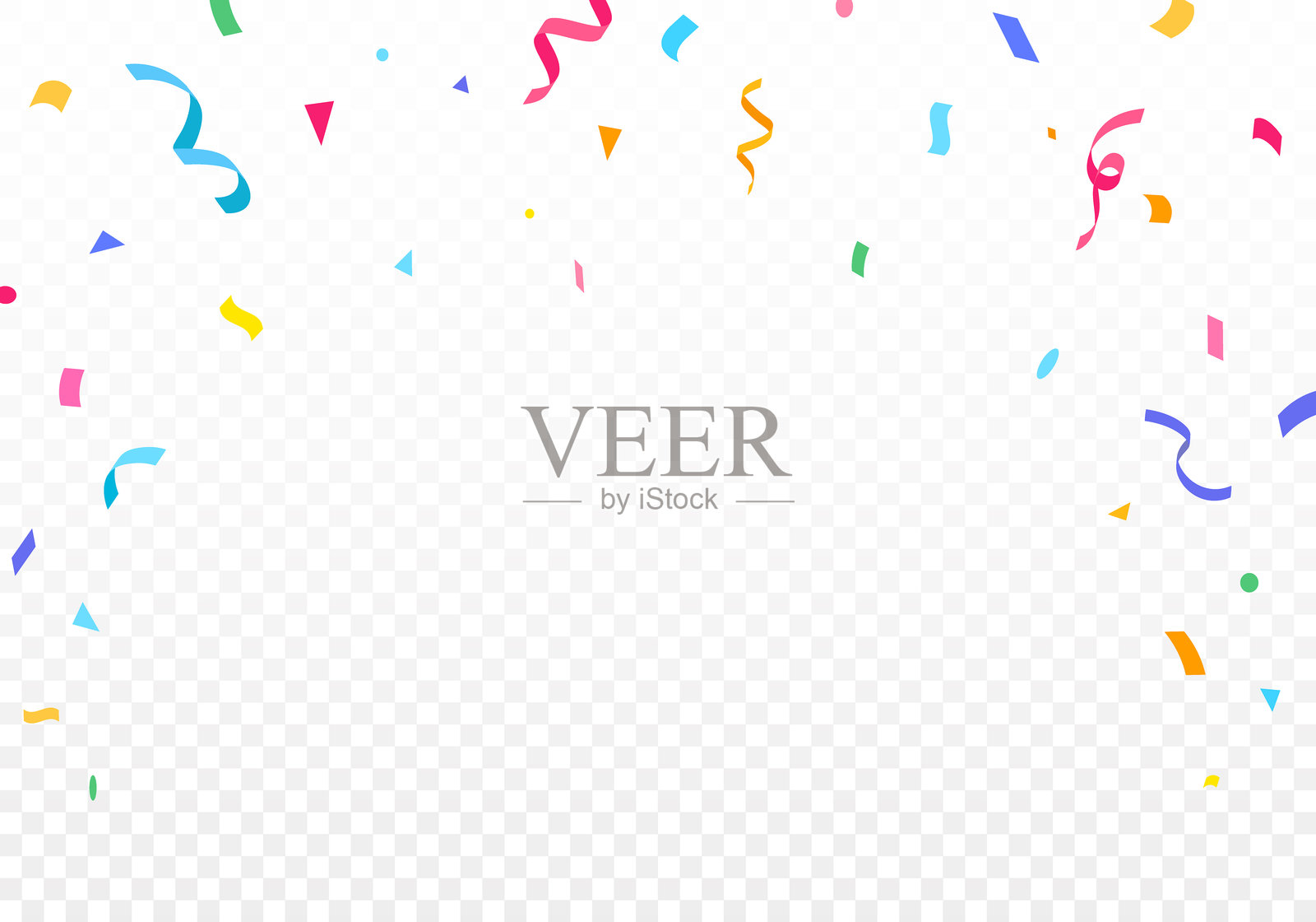 节日五彩缤纷的彩纸屑和丝带在透明背景上飘落，适用于派对庆祝设计。庆祝狂欢节的丝带、彩纸屑，节日，生日。插画图片素材