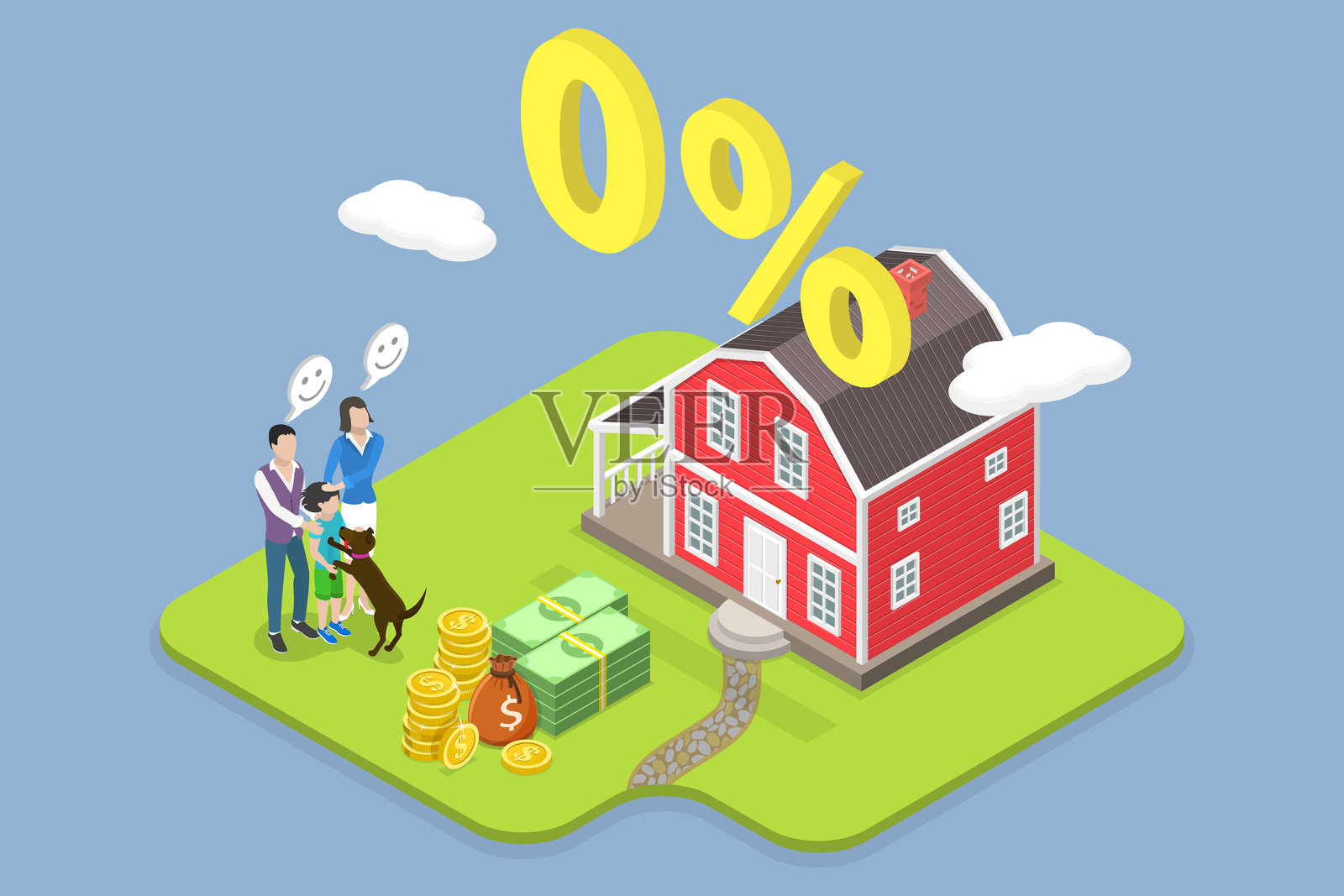 房屋贷款的3D等距平面矢量插图插画图片素材