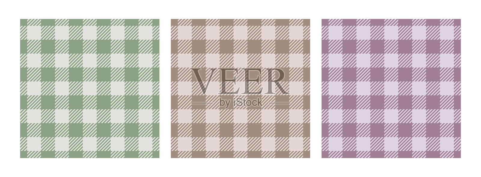 粉彩水牛格无缝图案集。格子呢料纹理。几何方形面料印花。插画图片素材