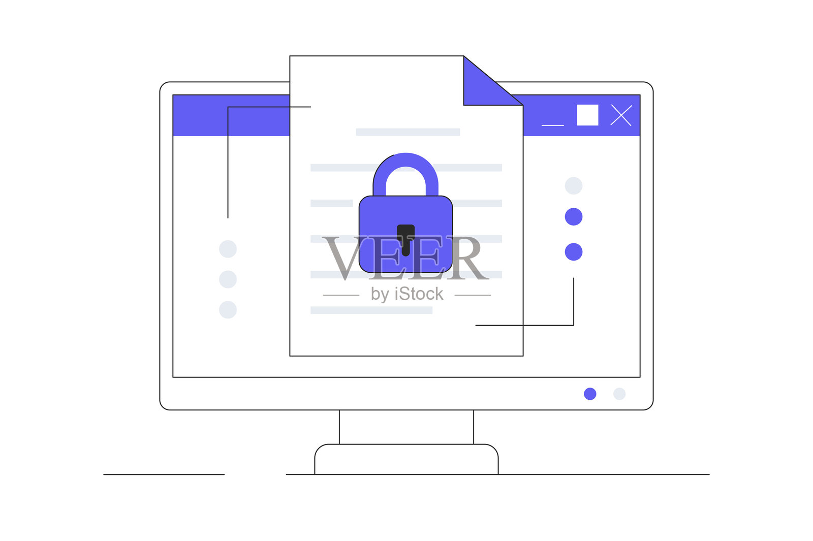在线安全访问机密文件，配有私人锁。电子安全文档数据挂锁符号。计算机文本文件。扁平卡通矢量插图图标。时尚抽象设计的着陆页面。插画图片素材