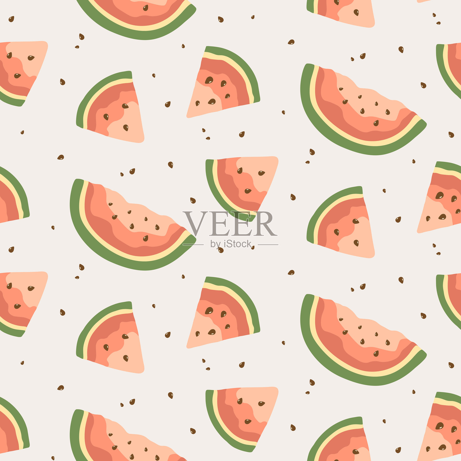 西瓜片和种子的无缝矢量图案，扁平风格。插画图片素材