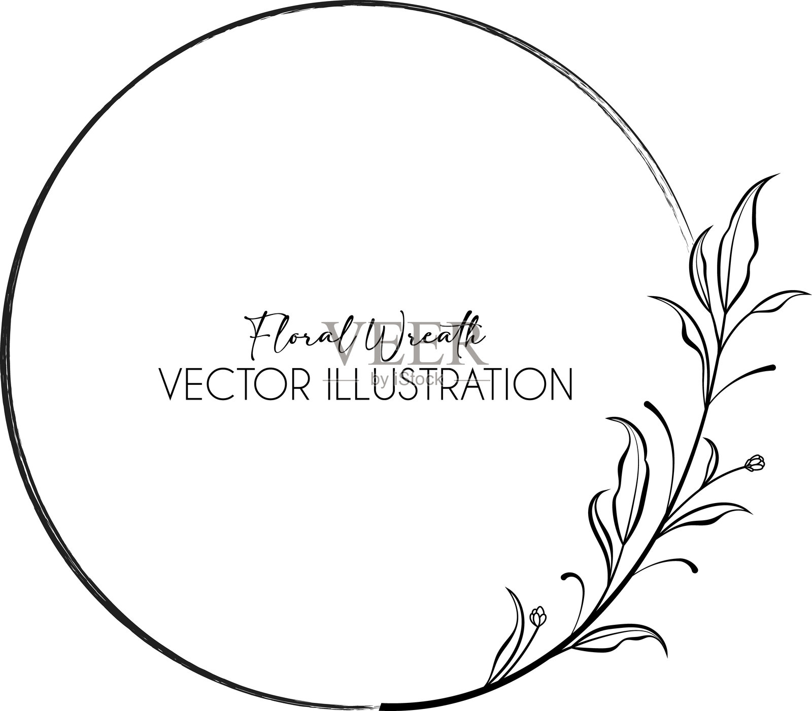 乡村风格和极简风格的花环，适用于品牌、标志、婚礼花环和请柬设计插画图片素材