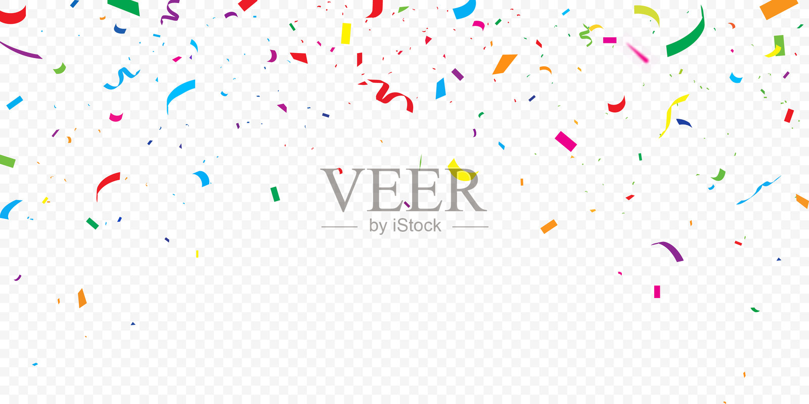 庆祝背景模板，配有五彩缤纷的彩带。五彩的彩屑和派对彩带构成了一个节日庆祝横幅，适用于圣诞节、新年、狂欢节庆祝活动和情人节。插画图片素材
