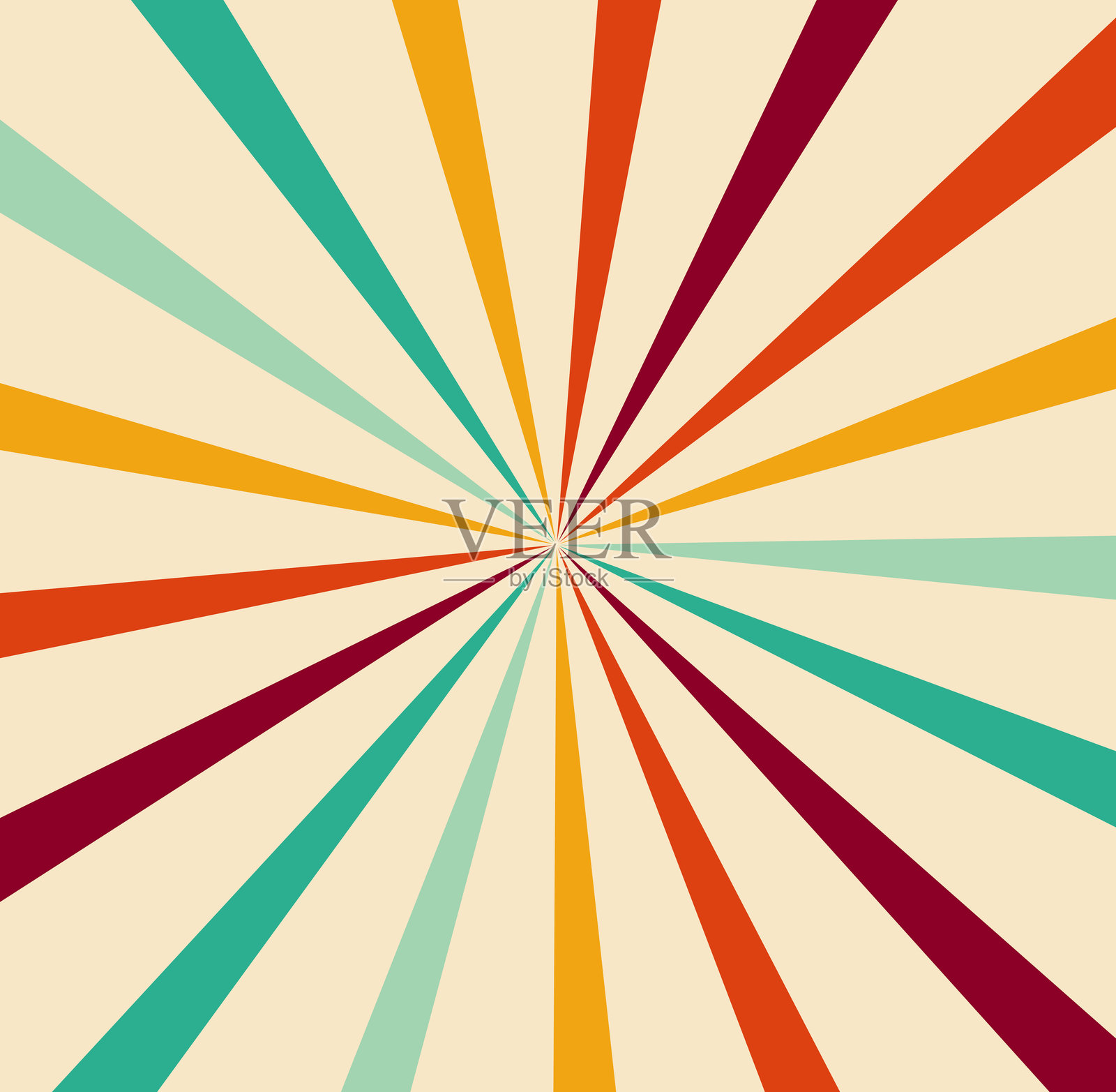 多彩的复古螺旋，带有生动的波浪线条，颜色为青色、橙色和奶油色。非常适合70年代的设计、海报、专辑封面和迷幻视觉效果。插画图片素材