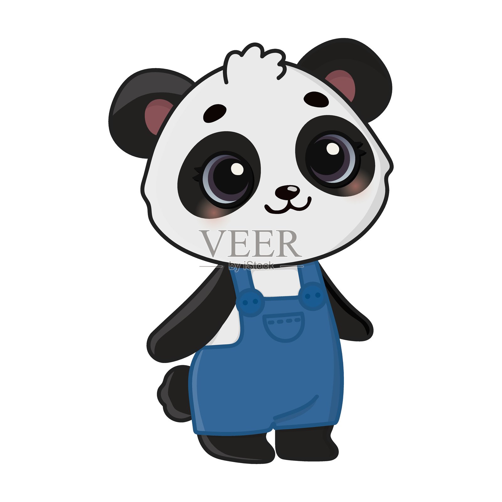 可爱的快乐熊猫。适用于贺卡、邀请函、贴纸的卡通角色。矢量插图。背景为白色。插画图片素材