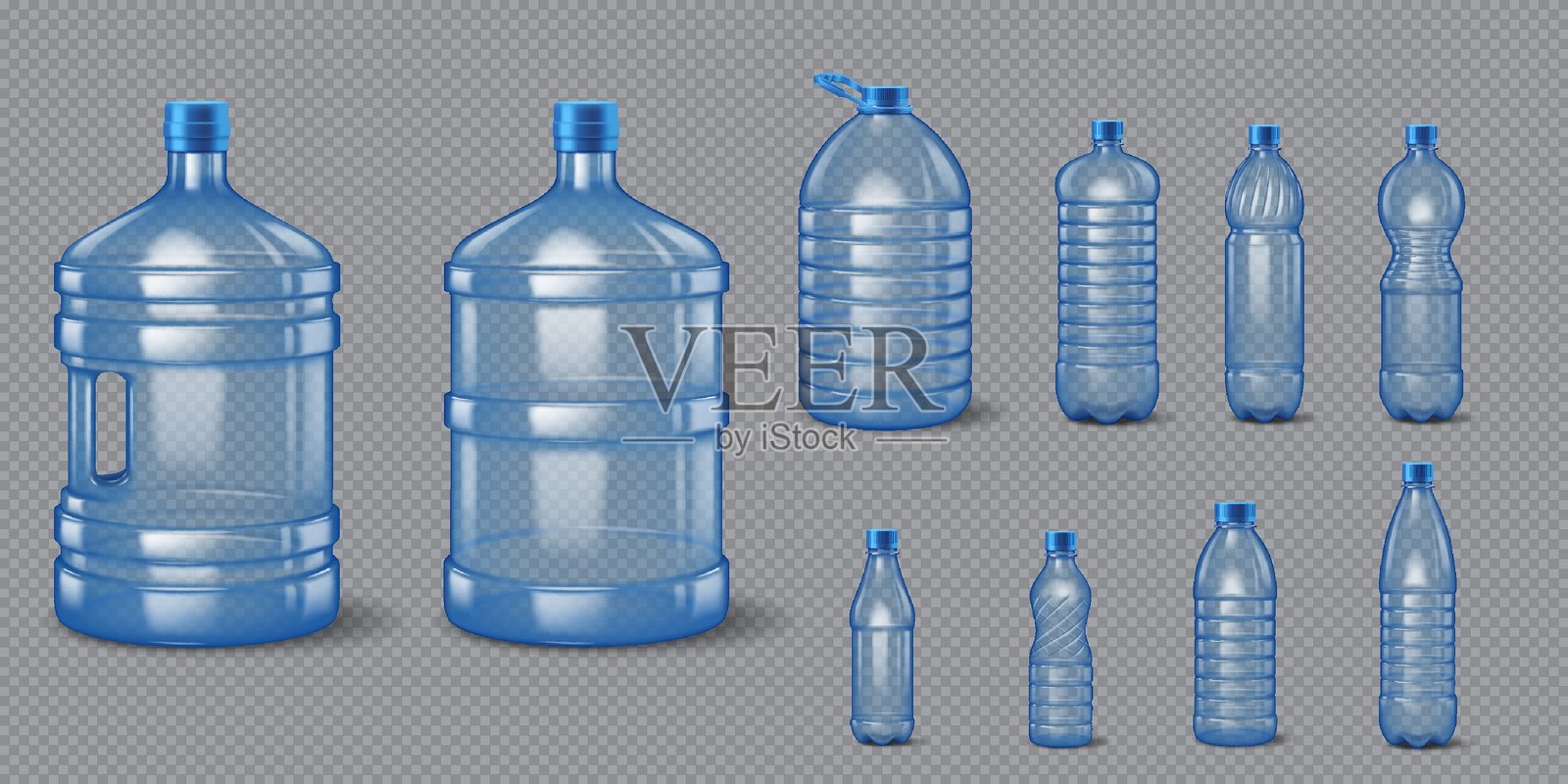 各种透明塑料瓶用于液体储存插画图片素材