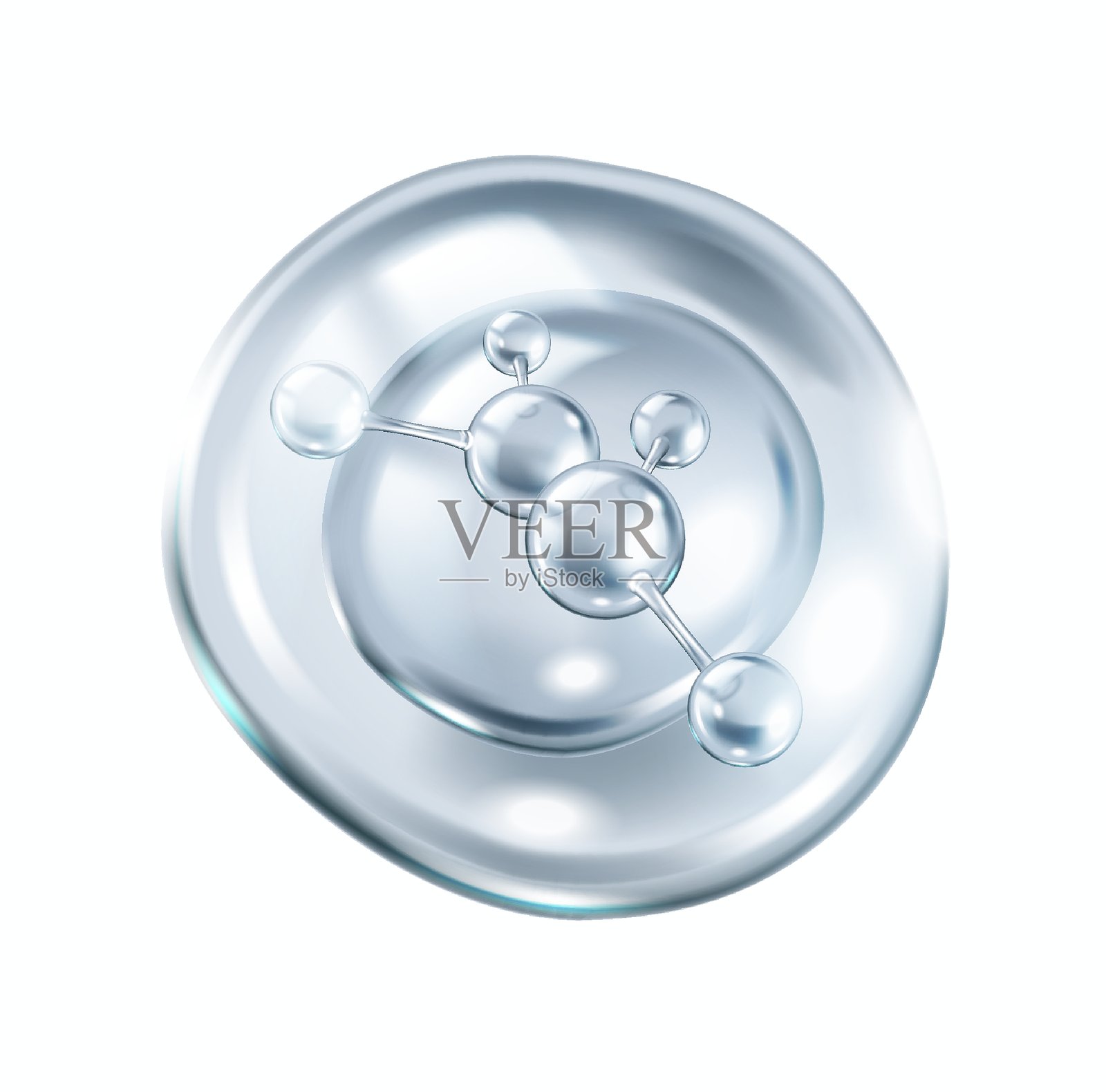 光滑的银色胶原蛋白分子漂浮在气泡内插画图片素材