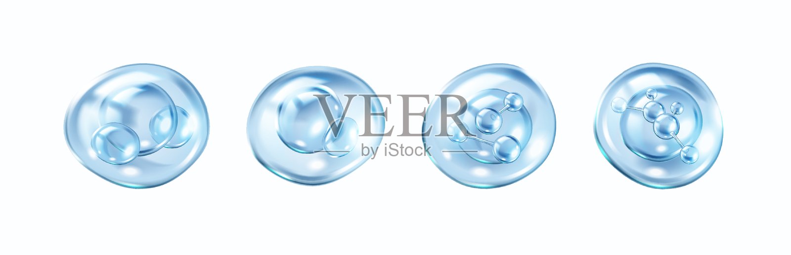 气泡内的透明质酸真实色彩图标集插画图片素材