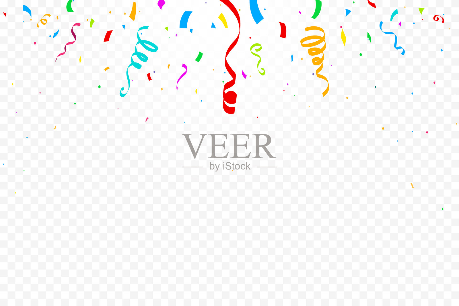 五彩缤纷的彩纸屑和飘带落下，独立的庆祝背景，适用于派对、生日或周年庆。庆祝的嘉年华丝带、彩纸屑，节日，生日。插画图片素材