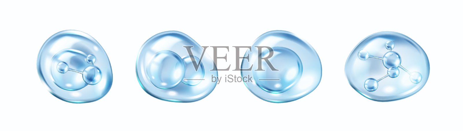 蓝色胶原蛋白分子在气泡内的真实图标插画图片素材