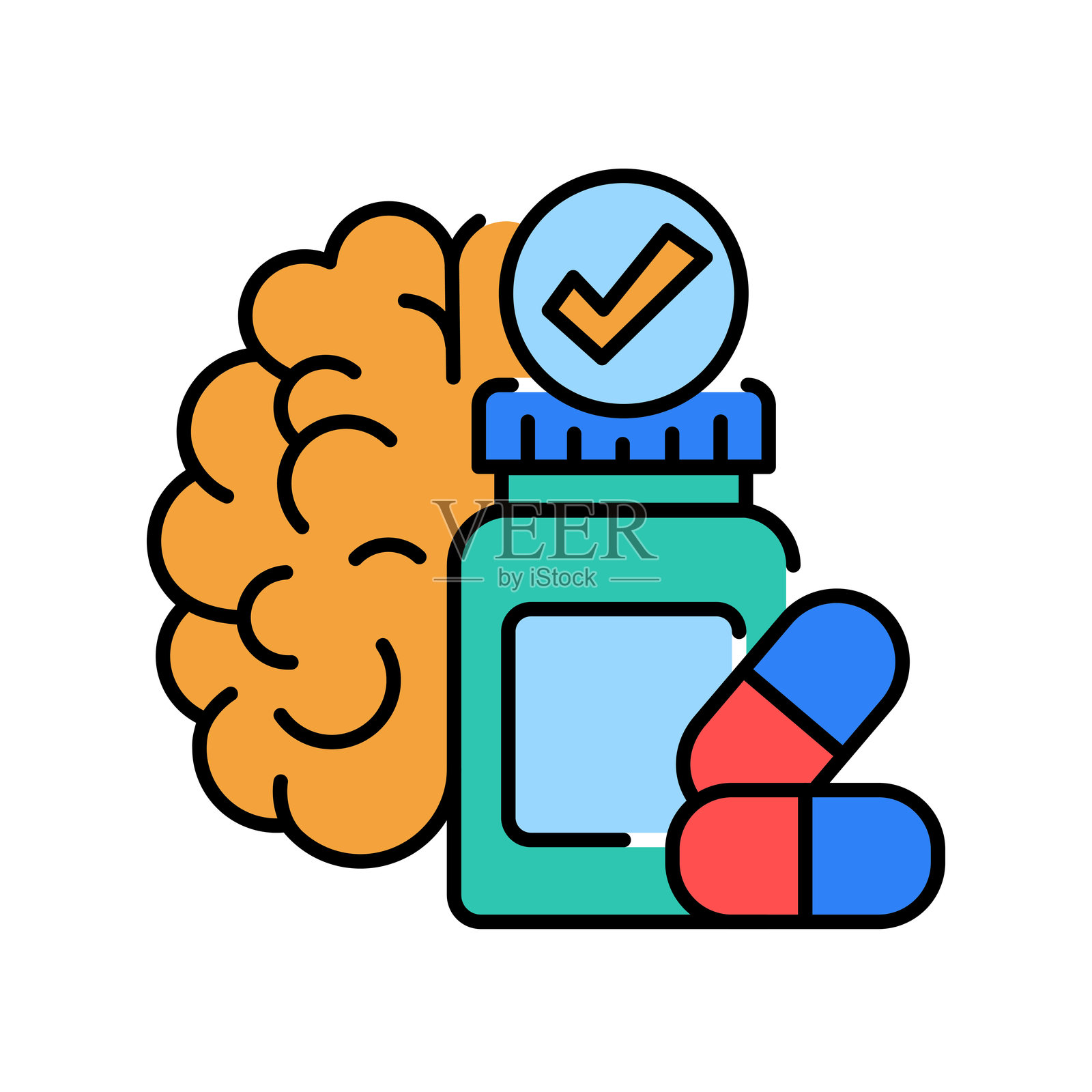 用于数字和印刷项目的智能药物彩色线条图标。插画图片素材