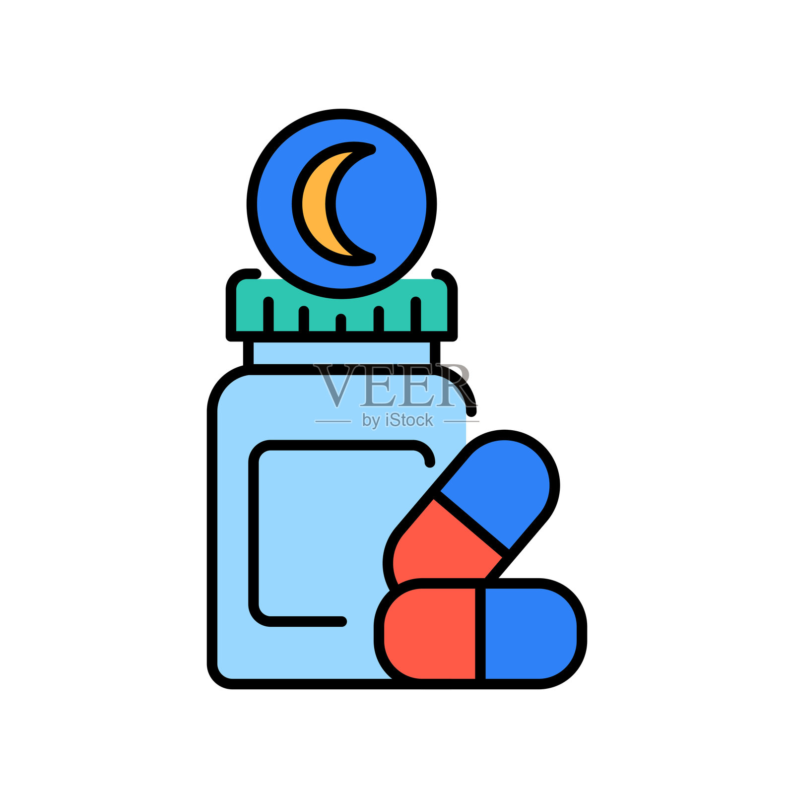 褪黑激素优化的平面图标，适用于数字和印刷项目。插画图片素材