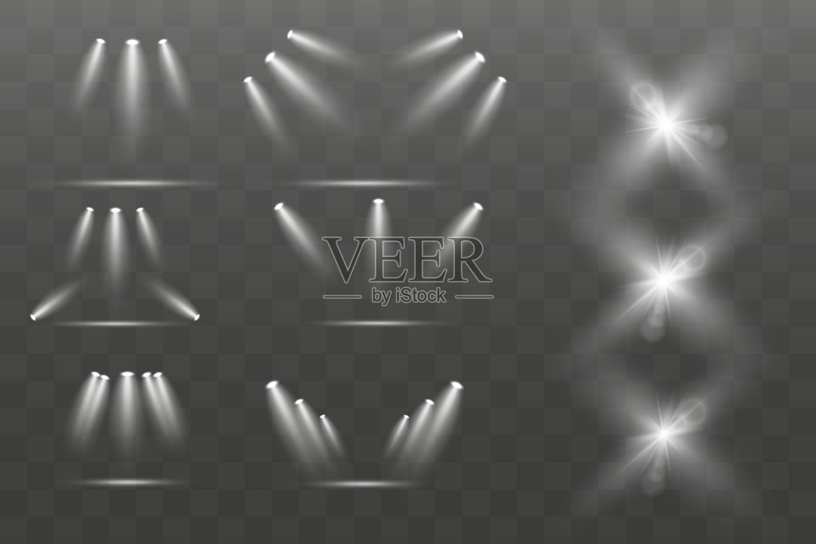 舞台灯光。明亮的聚光灯照明。光效。插画图片素材