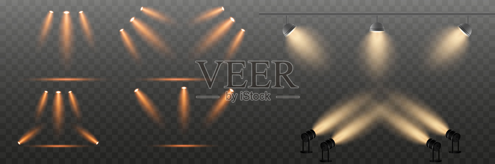 舞台灯光。明亮的聚光灯照明。光效。插画图片素材