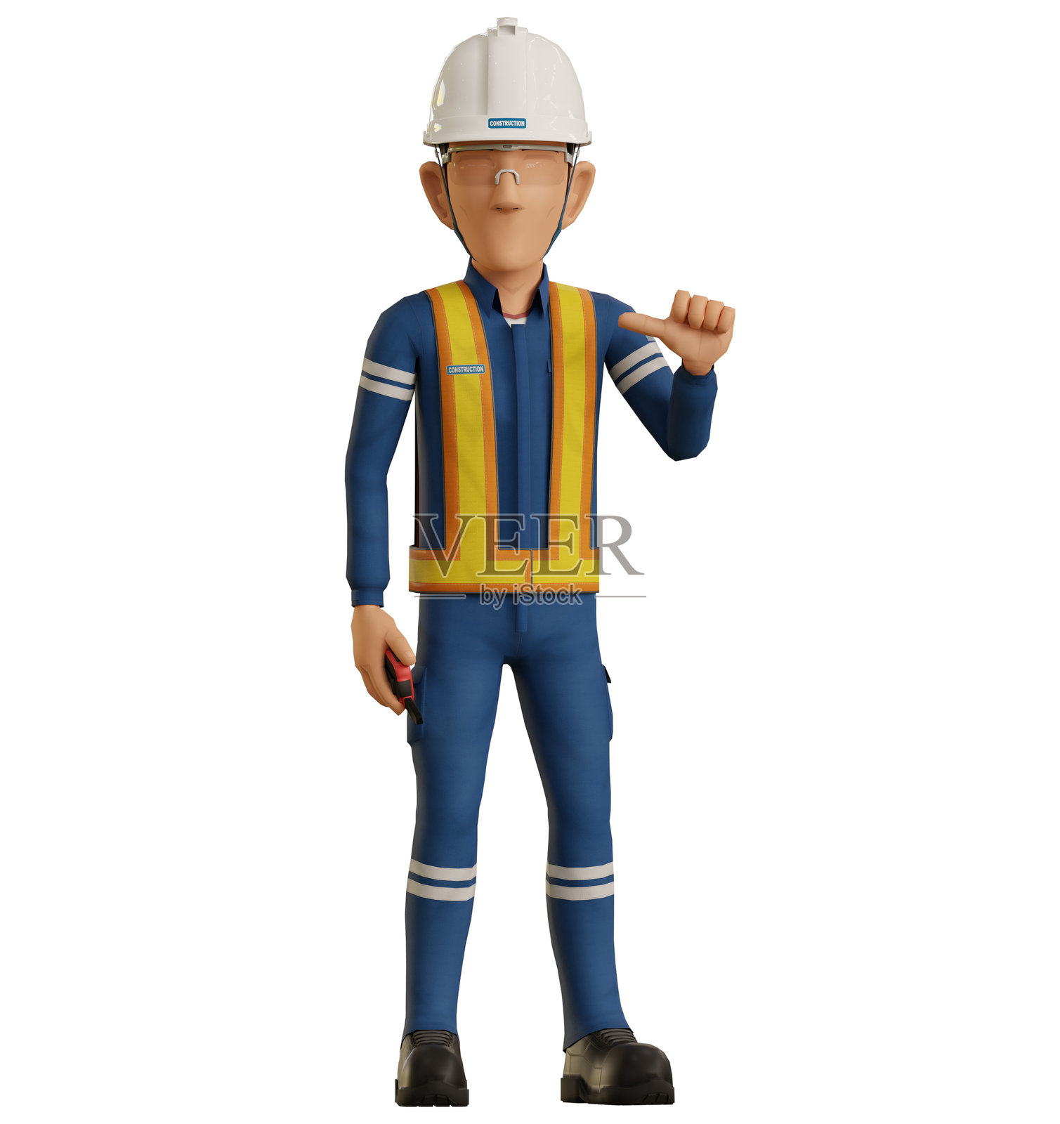 孤立的工业工人举起六根手指的手势照片摄影图片