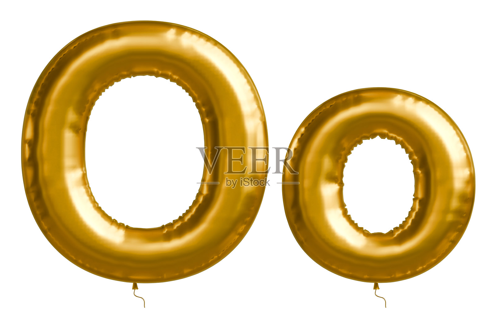 金色气球呈现英文字母O的大写和小写形式。照片摄影图片
