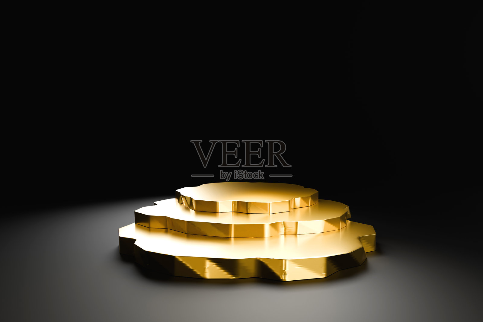 黑色背景上的奢华金色讲台。照片摄影图片