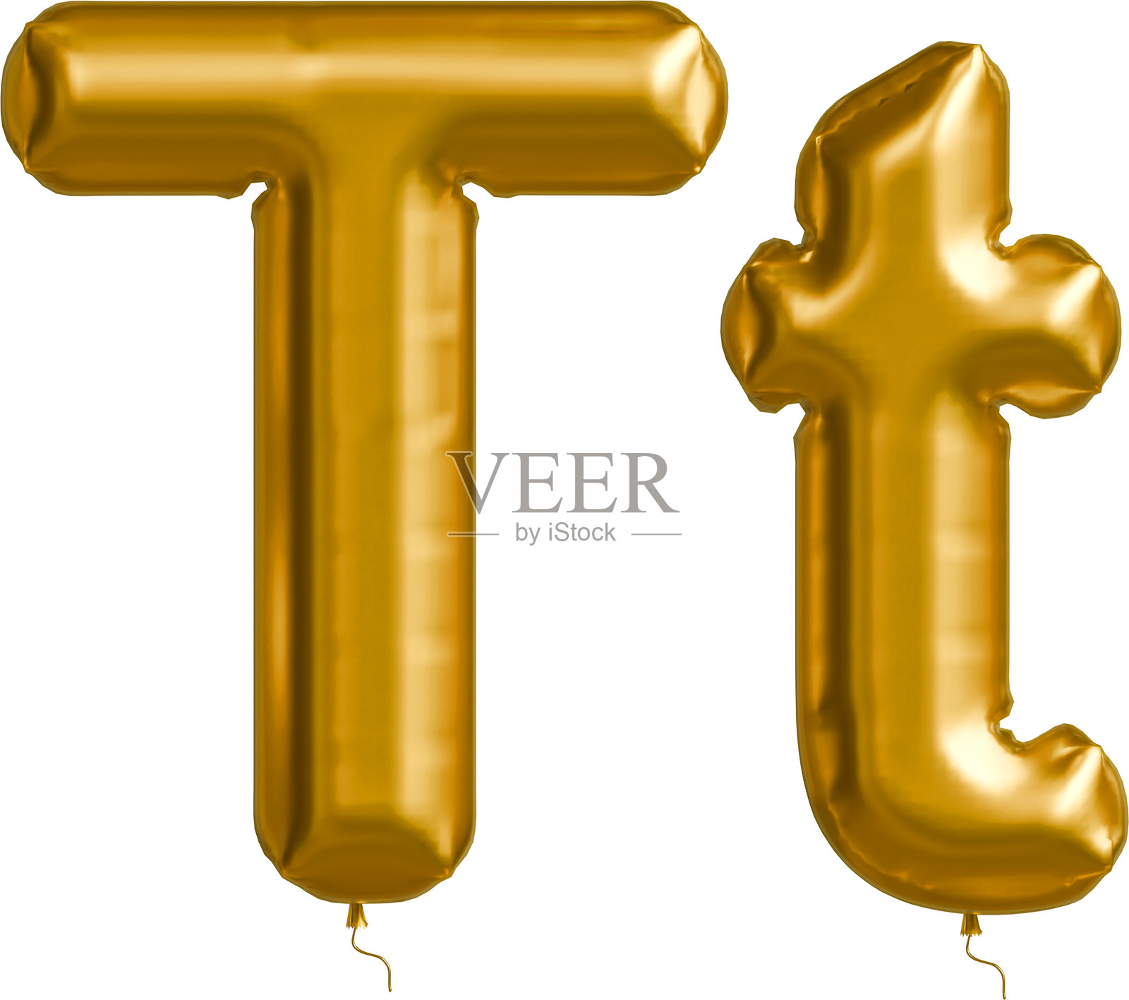 金色气球呈现英文字母T的大写和小写形式。照片摄影图片