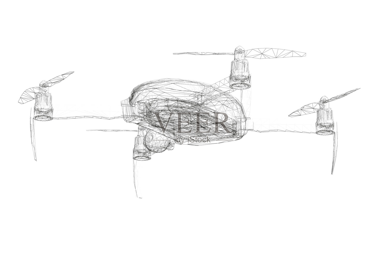 一幅轮廓模糊的无人机素描。该素描为黑白色，具有阴郁的抽象感。插画图片素材