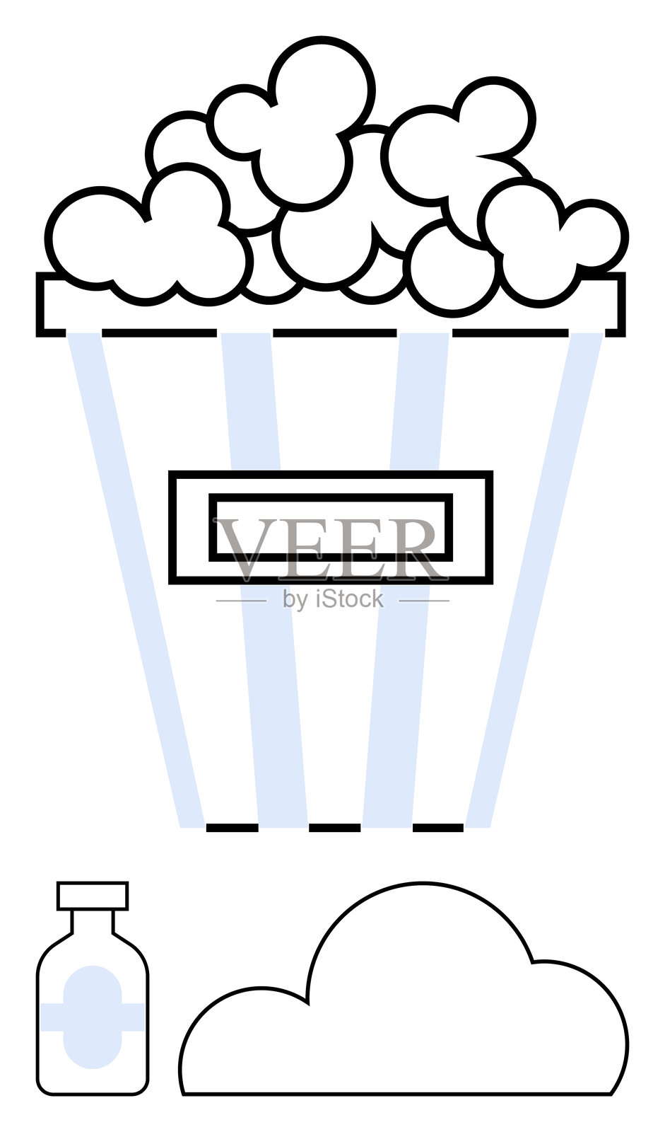 复古爆米花桶与汽水瓶和云朵形状插画图片素材