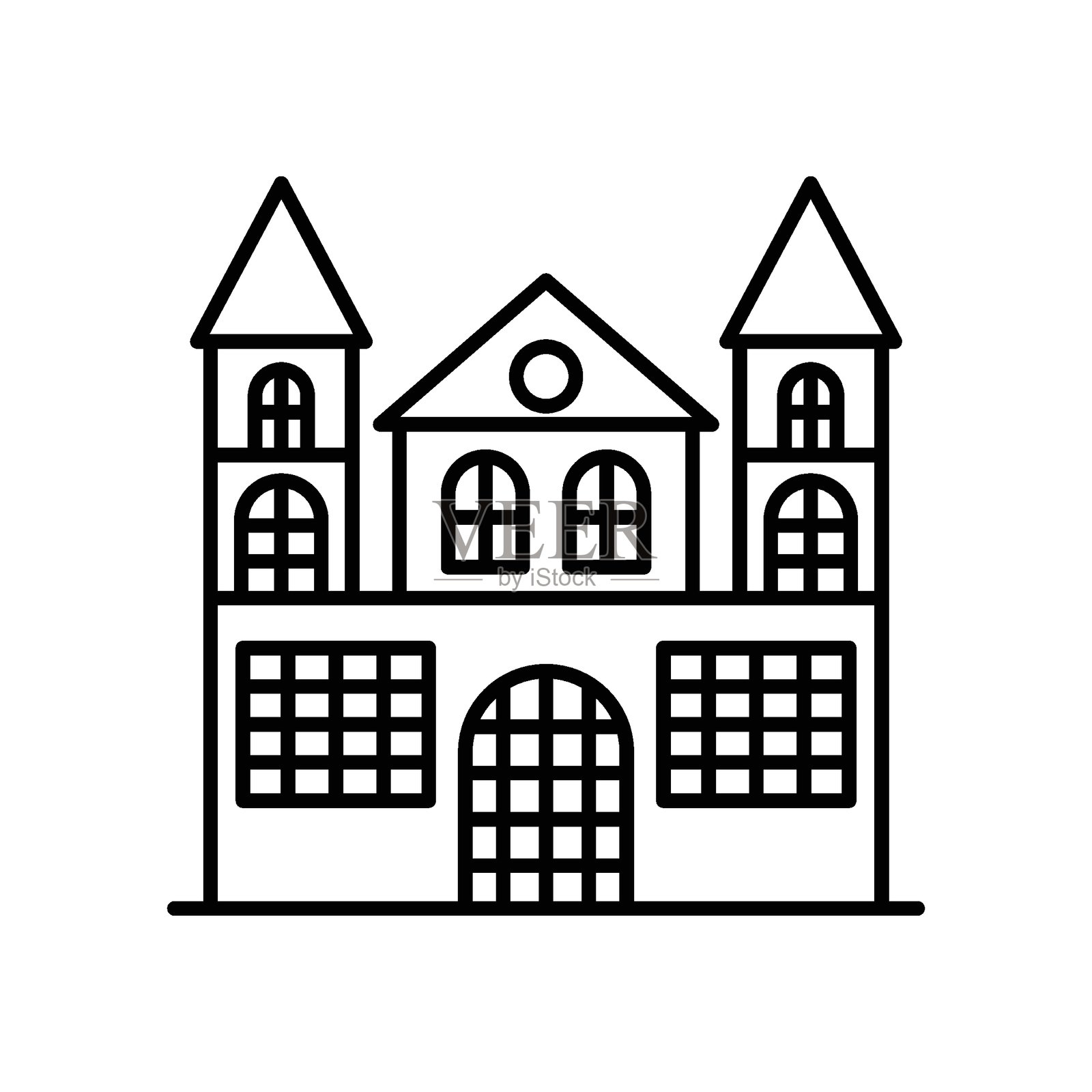 可轻松修改或编辑的恐怖屋扁平矢量图标插画图片素材