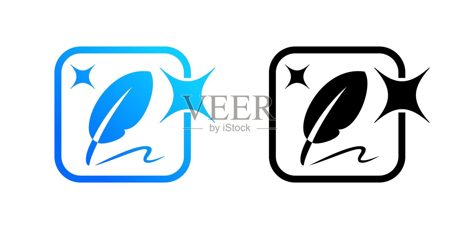 魔法羽毛AI图标，用于人工智能聊天按钮和生成应用程序，矢量标志。文本为AI生成按钮或AI生成应用程序UI图标。插画图片素材