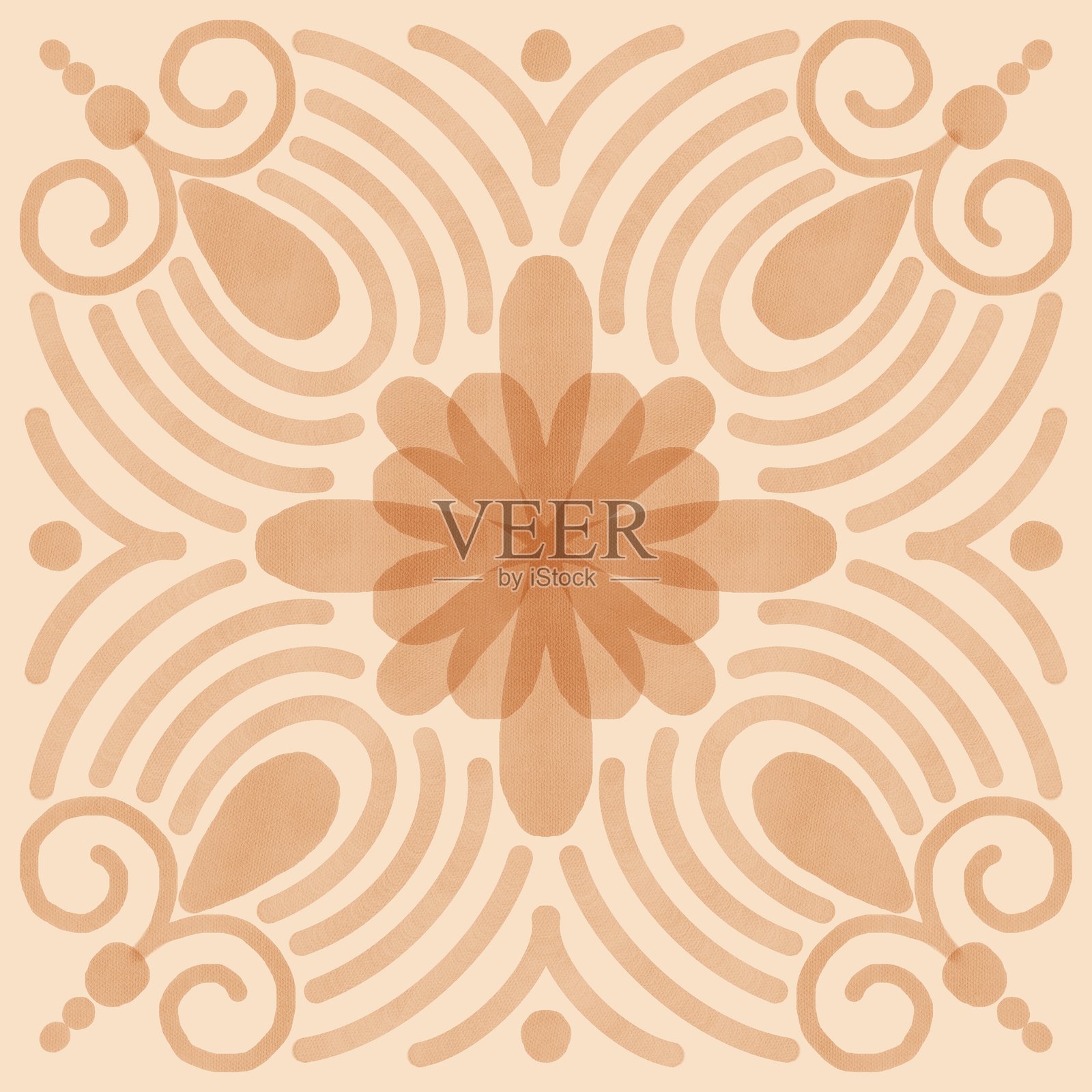 米色陶土花卉旋涡瓷砖插画图片素材