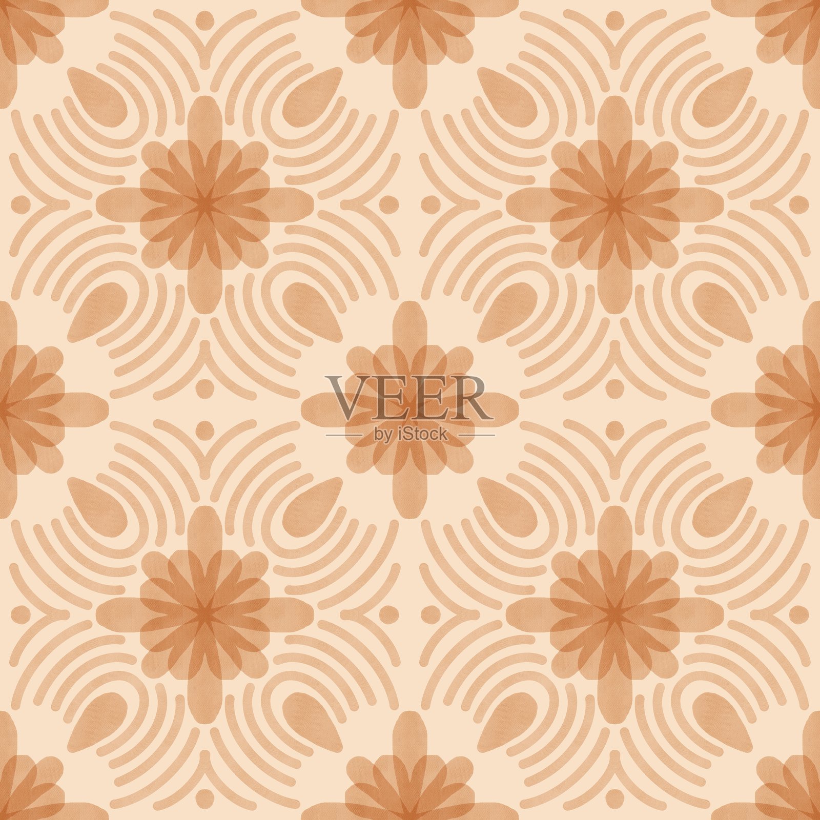 复古花卉星形瓷砖，土色调插画图片素材